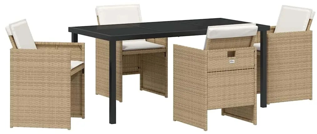 vidaXL Σέτ φαγητού για κήπο με μαξιλάρι 5 pcs Μπεζ Πολυ ράταν