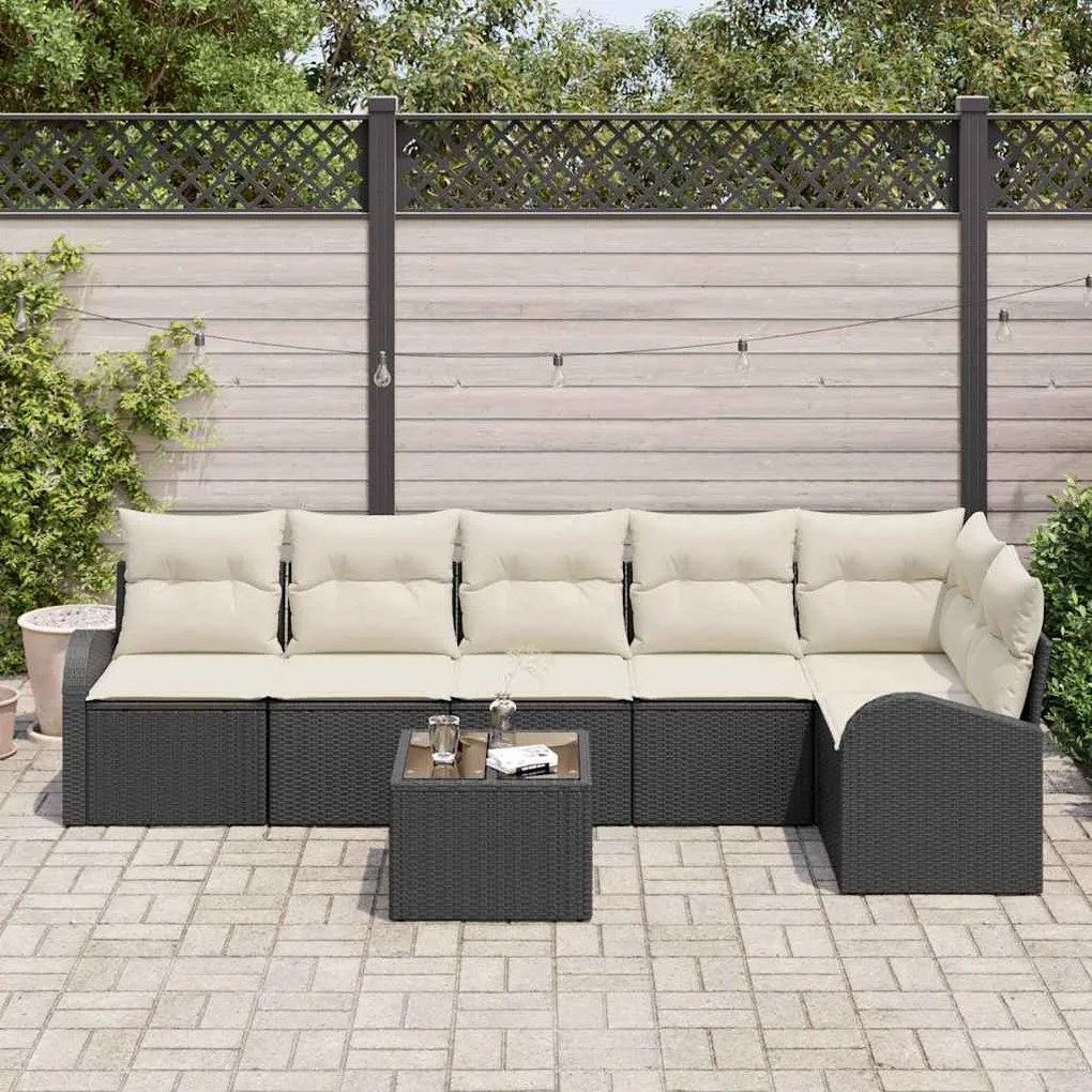 vidaXL Σετ Καναπέ Κήπου με μαξιλάρι 7 pcs Μαύρο Πολυ ράταν