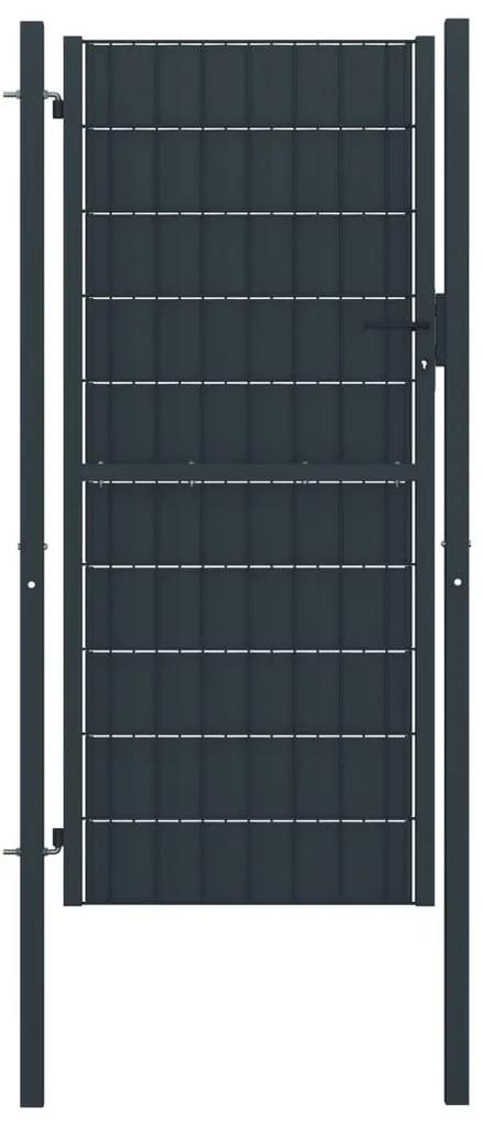 Πόρτα Περίφραξης Ανθρακί 100 x 124 εκ. από PVC / Ατσάλι - Ανθρακί