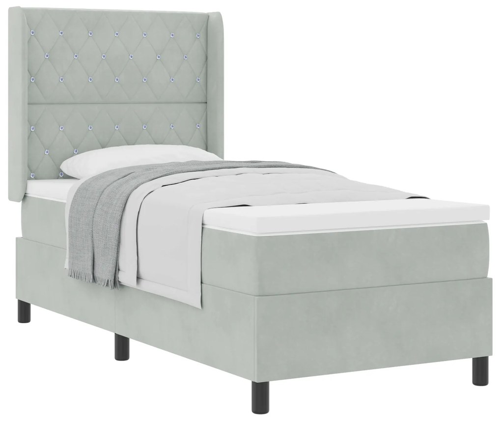 vidaXL Κρεβάτι με Στρώμα Light Grey 90x200 cm Βελούδο