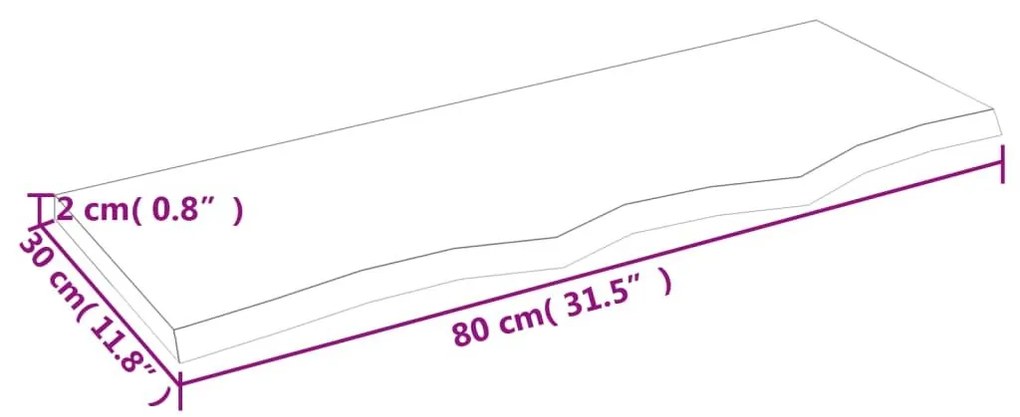 Ράφι Τοίχου 80 x 30 x 2 εκ. από Ακατέργαστο Μασίφ Ξύλο Δρυός - Καφέ