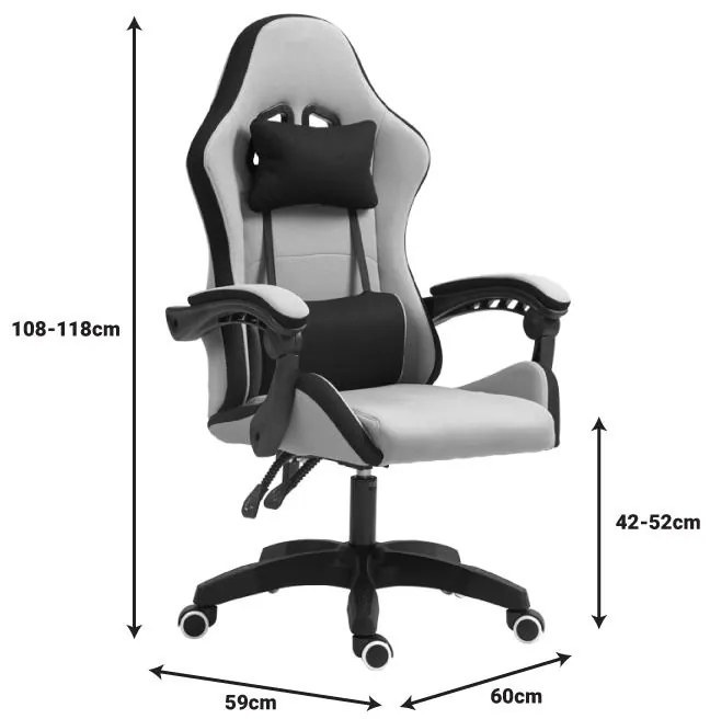 Καρέκλα γραφείου gaming Gline μαύρο-γκρι ύφασμα μαύρο pp 60x59x118εκ 60x59x118 εκ.