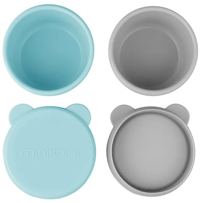 MinikOiOi mini Bites Μπωλ Σιλικόνης με καπάκι 2 τμχ, Green/Grey