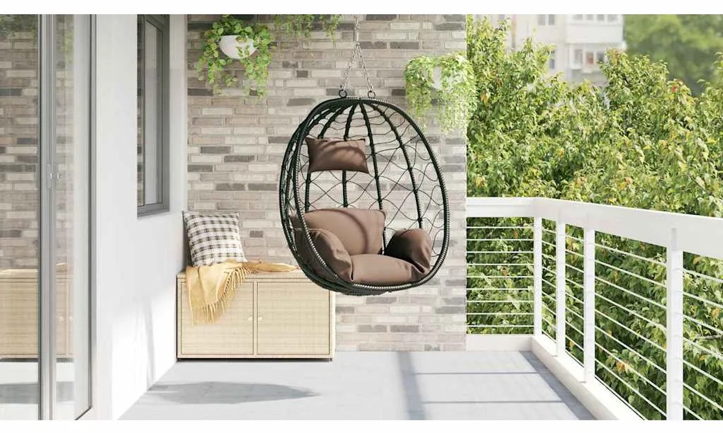 vidaXL Κρεμαστή καρέκλα αυγό Καφέ 91.5 x 60 x 110 εκ. συνθετικό ρατάν