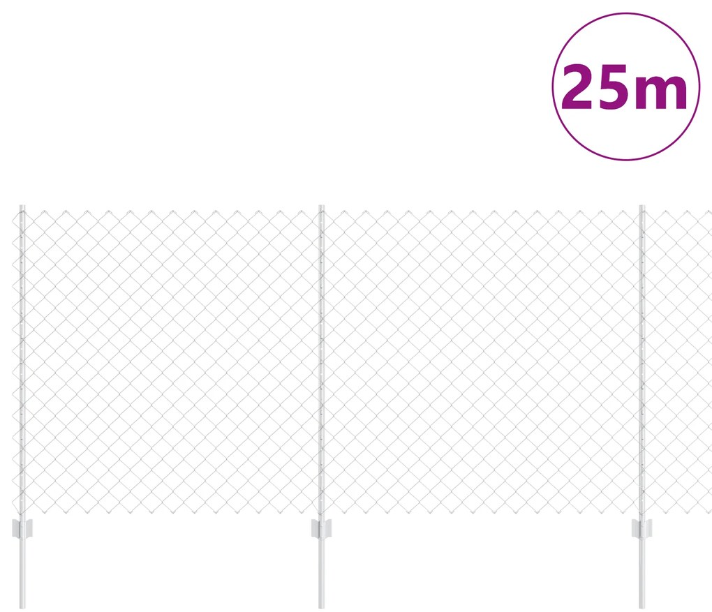 vidaXL Φράκτης Αλυσίδας με 44 U Posts Ασημί 1.2μ x 25μ Ατσάλι