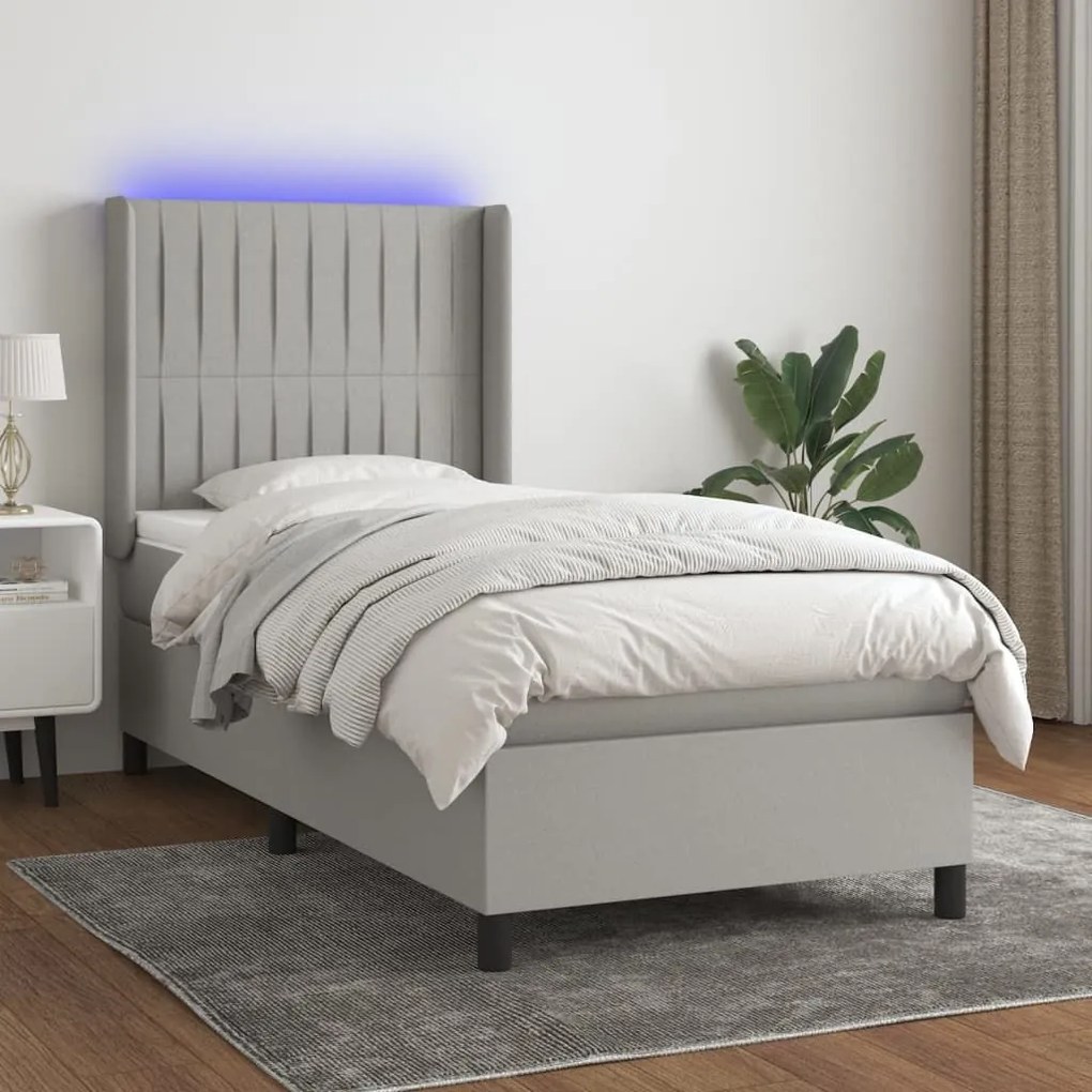 Κρεβάτι Boxspring με Στρώμα &amp; LED Αν.Γκρι 100x200εκ. Υφασμάτινο - Γκρι