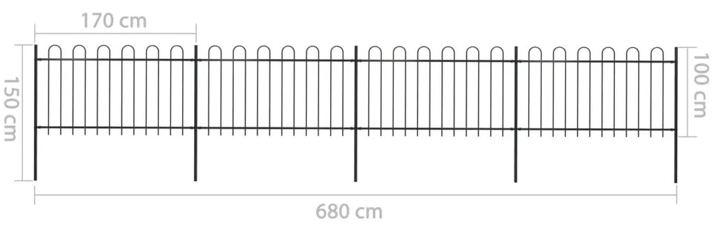 vidaXL Κάγκελα Περίφραξης με Κυκλική Κορυφή Μαύρα 6,8 x 1 μ. Ατσάλινα