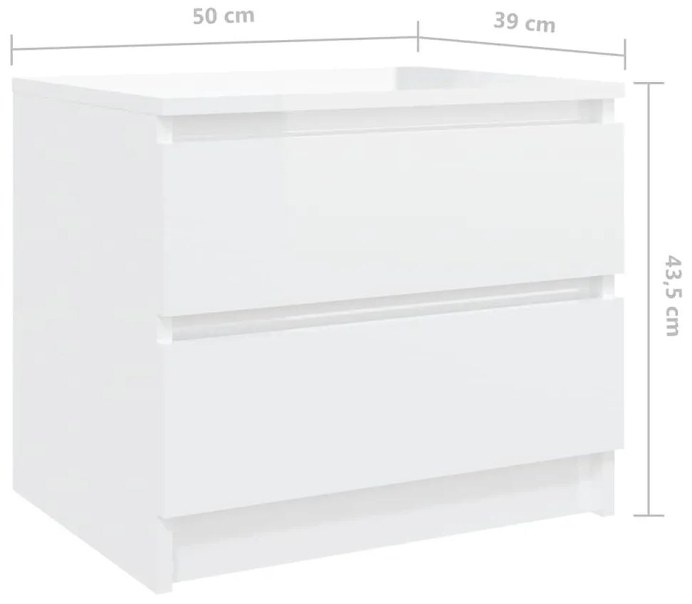 Κομοδίνα 2 τεμ. Γυαλιστερό Λευκό 50x39x43,5 εκ. από Επεξ. Ξύλο - Λευκό