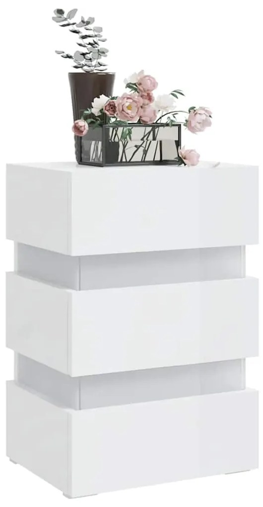 vidaXL Κομοδίνο με LED Γυαλιστερό Λευκό 45x35x67 εκ. Επεξεργασμ. Ξύλο