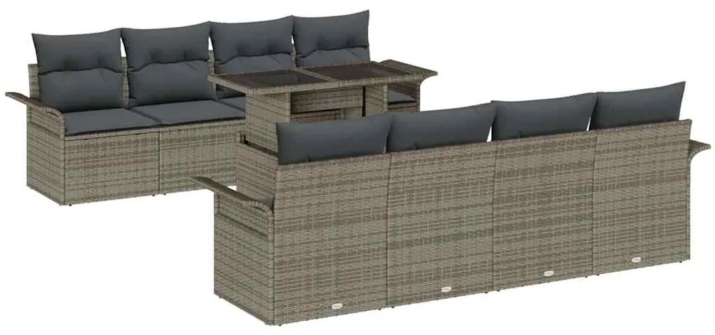 vidaXL Σετ Καναπέ Κήπου με μαξιλάρι 9 pcs Γκρι Πολυ ράταν