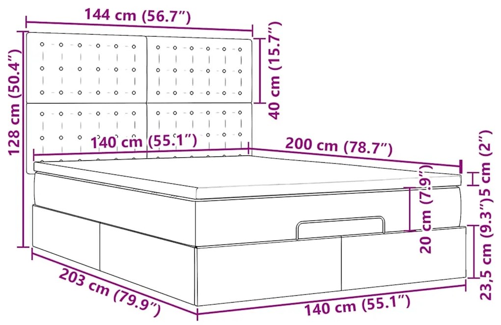 Οθωμανικό κρεβάτι με στρώμα Γκρι 140x200cm Faux Leather - Γκρι