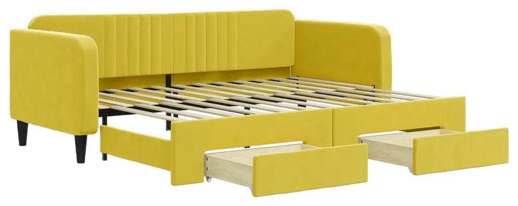 vidaXL Καναπές Κρεβάτι Συρόμενος Κίτρινο 90x200εκ. Βελούδινος Συρτάρια