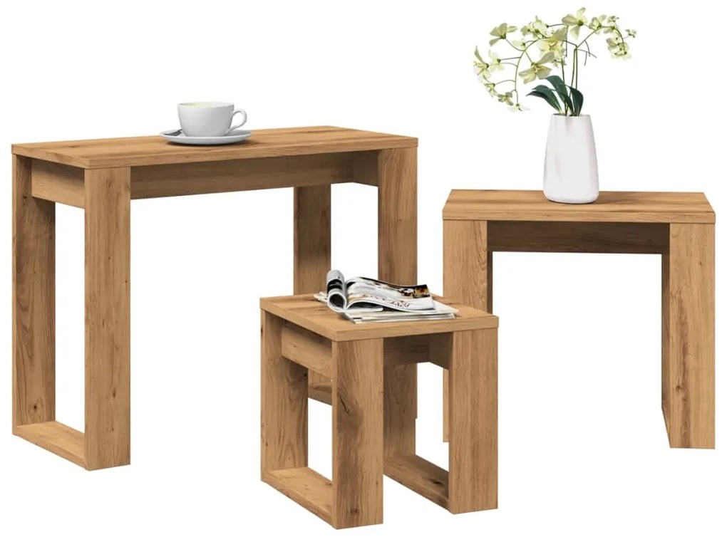 Φωλιά τραπεζιών 3 τεμαχίων Ξύλο Τεχνικής Δρυς