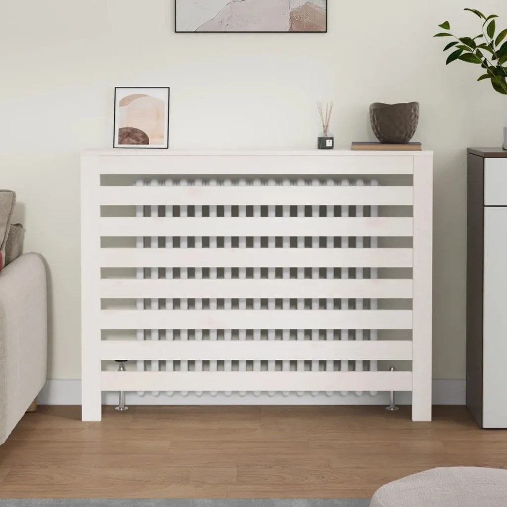 vidaXL Κάλυμμα Καλοριφέρ Λευκό 108,5x19x84 εκ. από Μασίφ Ξύλο Πεύκου