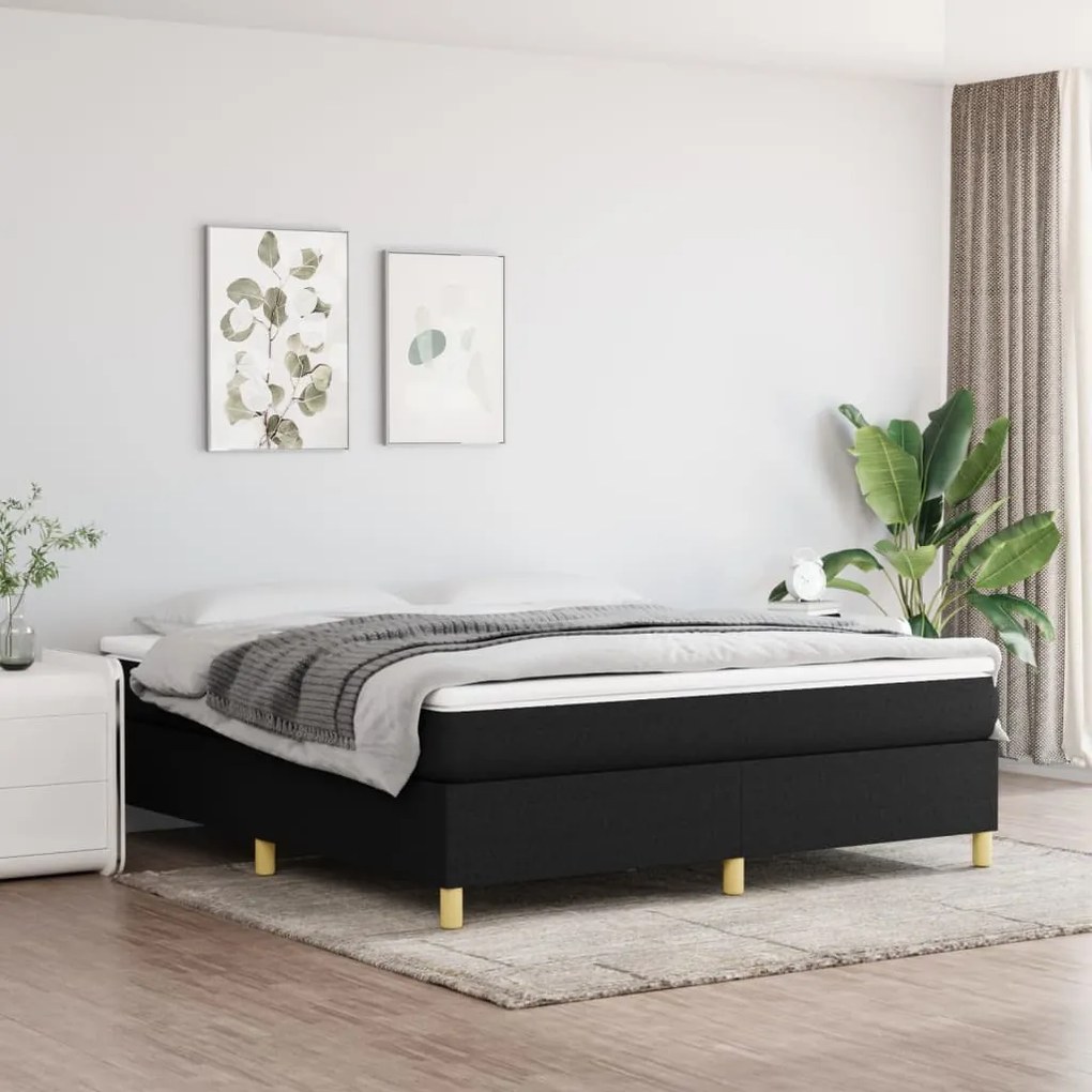 vidaXL Κρεβάτι Boxspring με Στρώμα Μαύρο 180x200 εκ. Υφασμάτινο