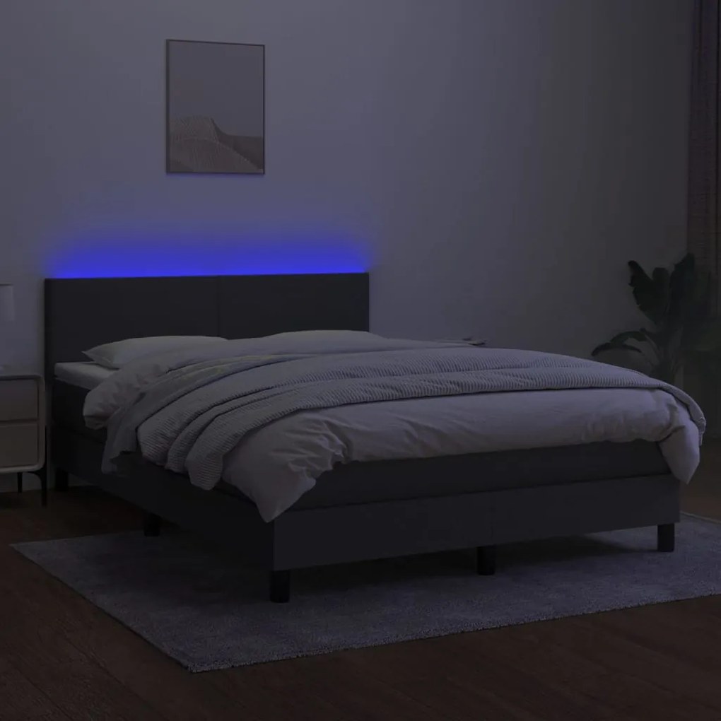 vidaXL Κρεβάτι Boxspring με Στρώμα &amp; LED Σκ.Γκρι 140x200 εκ Υφασμάτινο