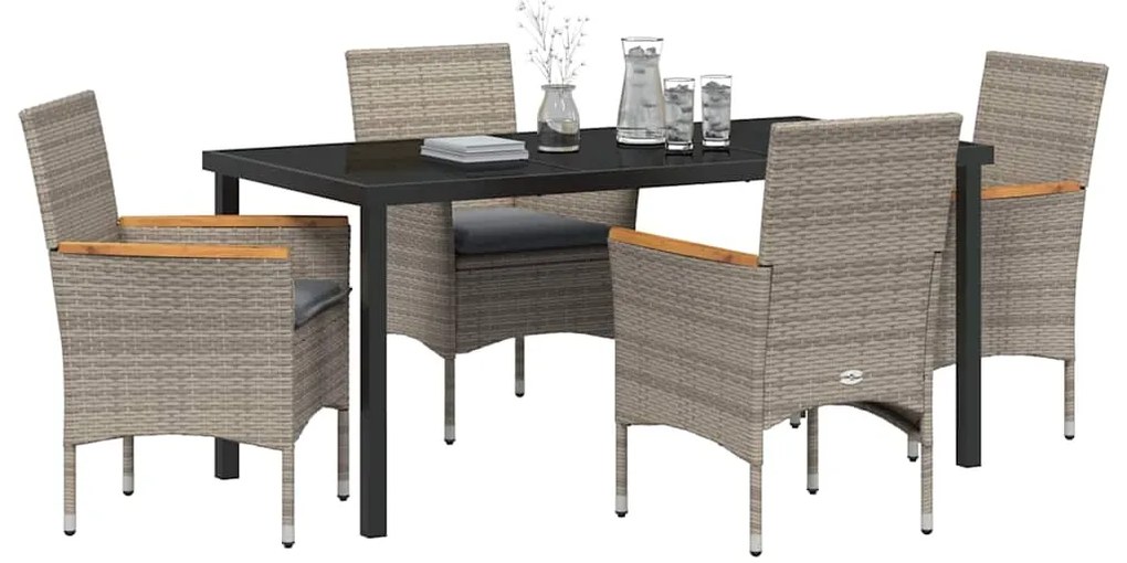 vidaXL Σέτ φαγητού για κήπο με μαξιλάρι 5 pcs Γκρι Πολυ ράταν