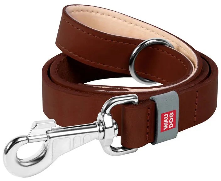Natural leather dog leash WAUDOG W. 20mm, lgth. 122cm brown