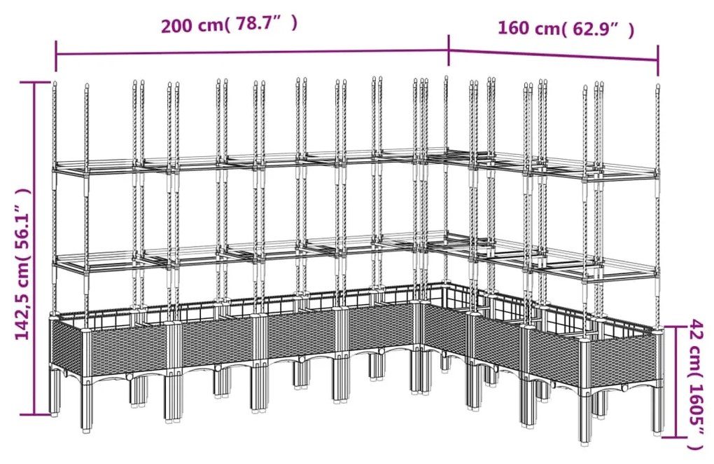 Ζαρντινιέρα Κήπου με Καφασωτό Μπλε Γκρι 200x160x142,5 εκ. από PP 367971
