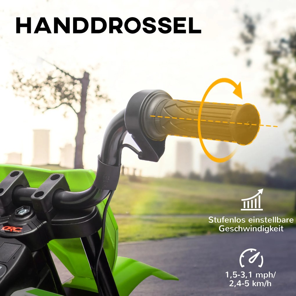 AIYAPLAY Ηλεκτρική Μοτοσικλέτα για Παιδιά, 12V Παιδική Μοτοσικλέτα με Μουσική, Παιδικό Όχημα με Βοηθητικούς Τροχούς, 3-6 ετών, Πράσινο