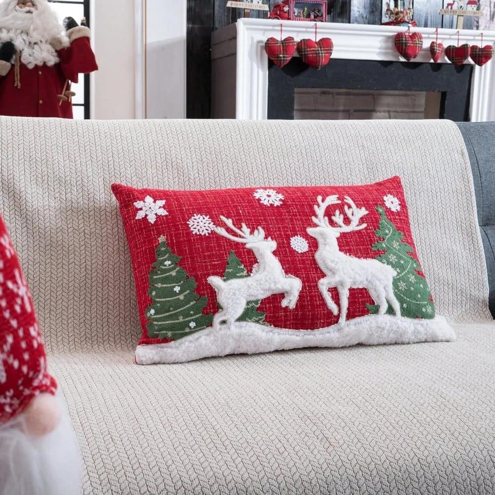 Μαξιλάρι Διακοσμητικό Χριστουγεννιάτικο (Με Γέμιση) Molly 04 Red-White Teoran 35X60