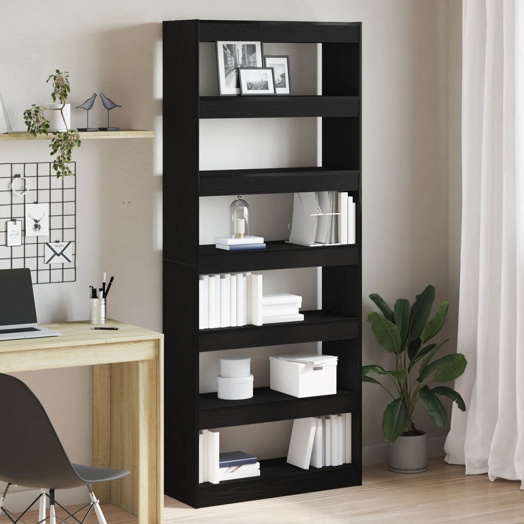vidaXL Μαύρη Βιβλιοθήκη Μαύρη Ξύλο 80 x 30 x 198 εκ. Ραφιέρα