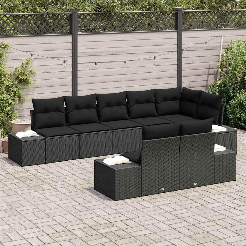 vidaXL Σετ Καναπέ Κήπου με μαξιλάρι 8 pcs Μαύρο Πολυ ράταν