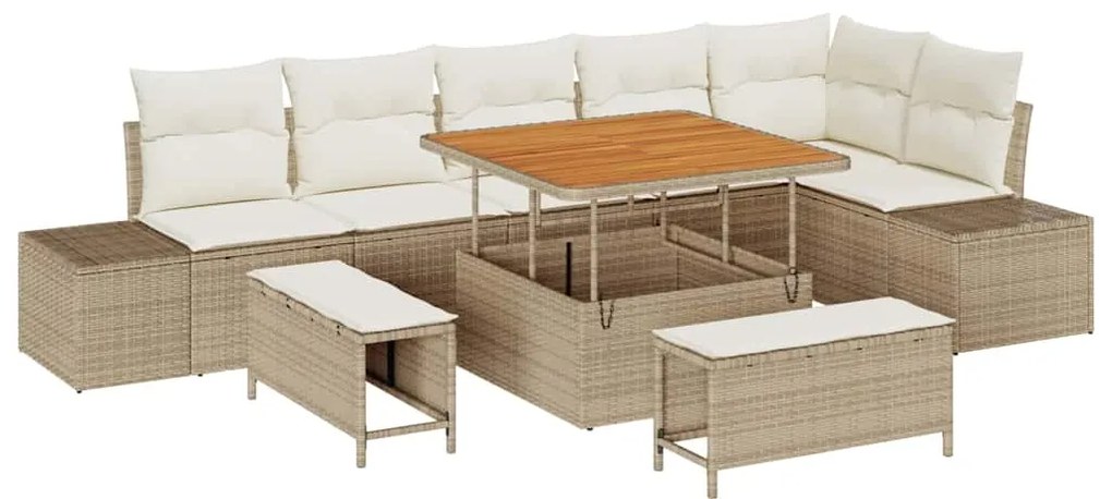 vidaXL Σετ Καναπέ Κήπου με μαξιλάρι 9 pcs Μπεζ συνθετικό ρατάν