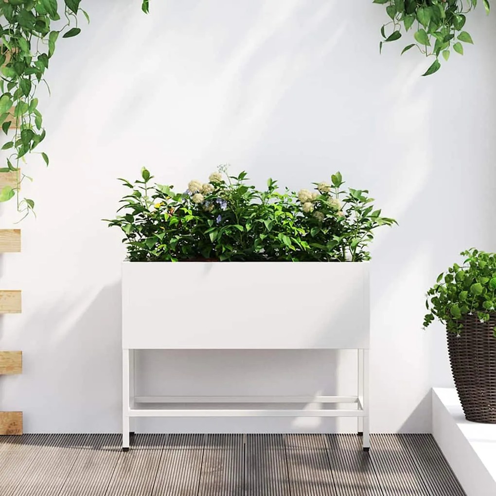 vidaXL Υψωμένη Γλάστρα Κήπου Λευκό 60 x 26 x 45 εκ Ατσάλι