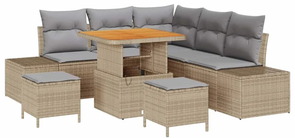vidaXL Σετ Καναπέ Κήπου με μαξιλάρι 8 pcs Μπεζ Πολυ ράταν