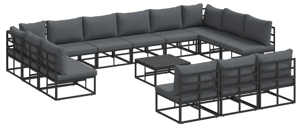 vidaXL Σετ Καναπέ Κήπου με μαξιλάρι με μαξιλάρι 14 pcs Μαύρο Αλουμίνιο