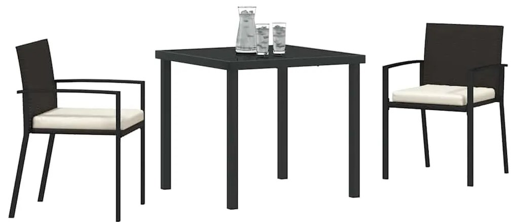 vidaXL Σέτ φαγητού για κήπο 3 pcs Μαύρο Χάλυβας με επίστρωση πούδρας