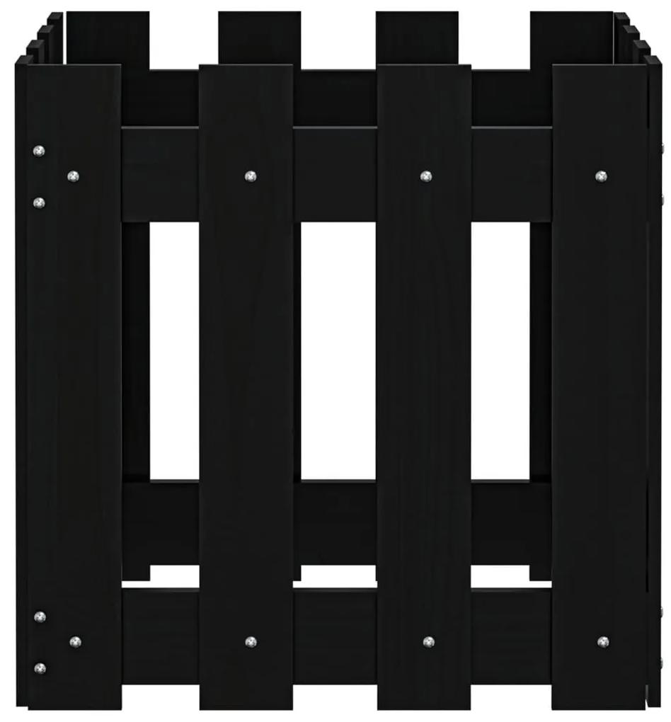 Ζαρντινιέρα με Σχέδιο Φράχτη Μαύρη 40 x 40 x 40 εκ. Μασίφ Πεύκο - Μαύρο