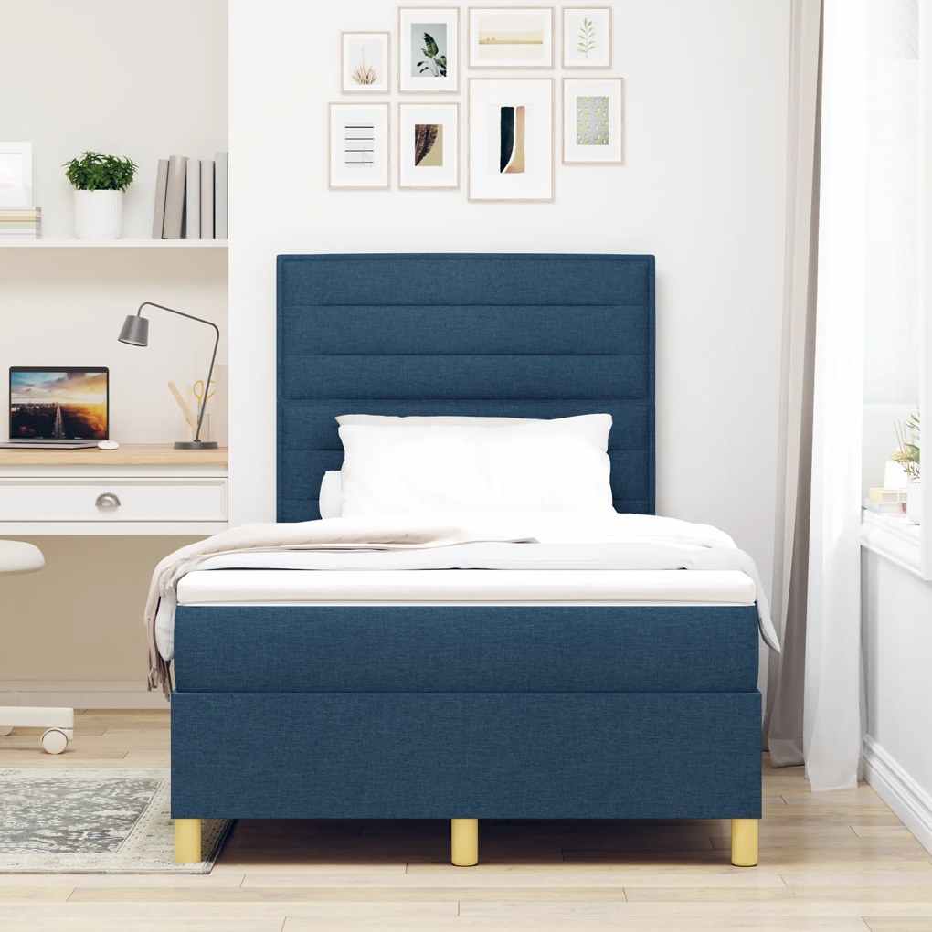 vidaXL Κρεβάτι με ελατήρια με στρώμα Μπλε 120 x 200 cm ύφασμα