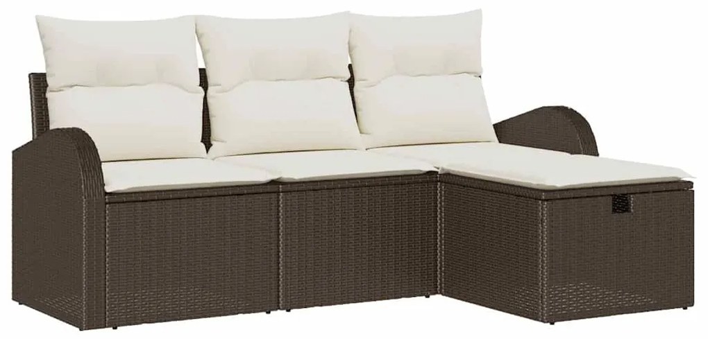 vidaXL Σετ Καναπέ με μαξιλάρι 4 pcs Καφέ και Κρέμα συνθετικό ρατάν