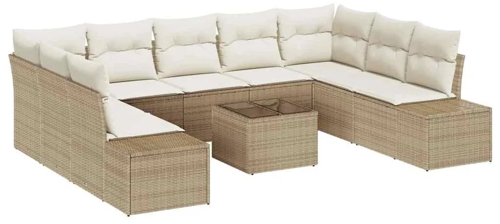 vidaXL Σετ Καναπέ Κήπου με μαξιλάρι 10 pcs Μπεζ Πολυ ράταν