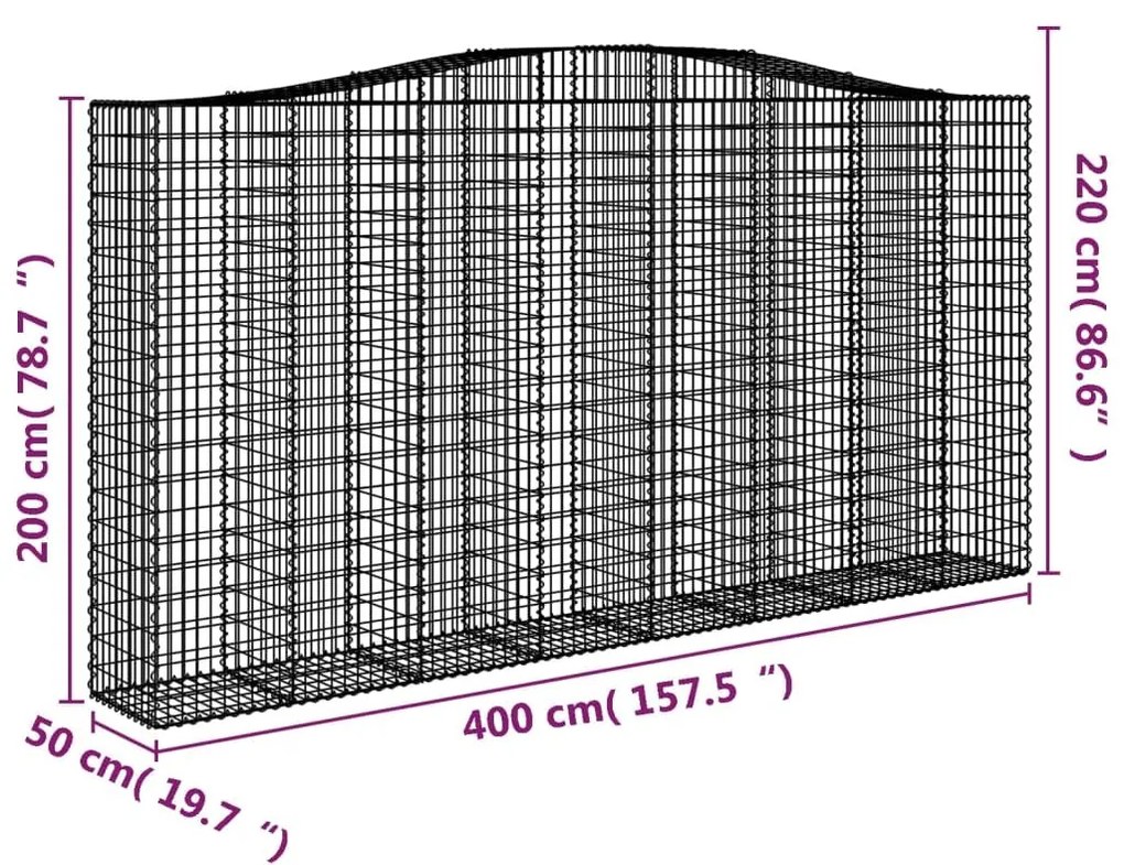 Συρματοκιβώτιο Τοξωτό 400x50x200/220εκ. από Γαλβανισμένο Χάλυβα - Ασήμι