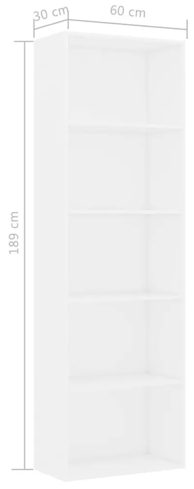 Βιβλιοθήκη με 5 Ράφια Λευκή 60 x 30 x 189 εκ. από Μοριοσανίδα - Λευκό