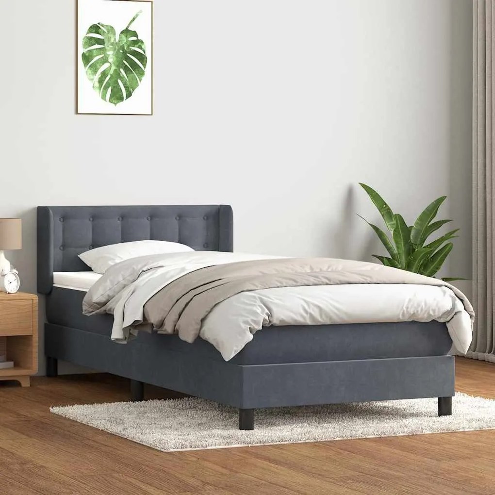 Κρεβάτι Boxspring με Στρώμα Σκούρο Γκρι 80x220 εκ. Βελούδινο - Γκρι