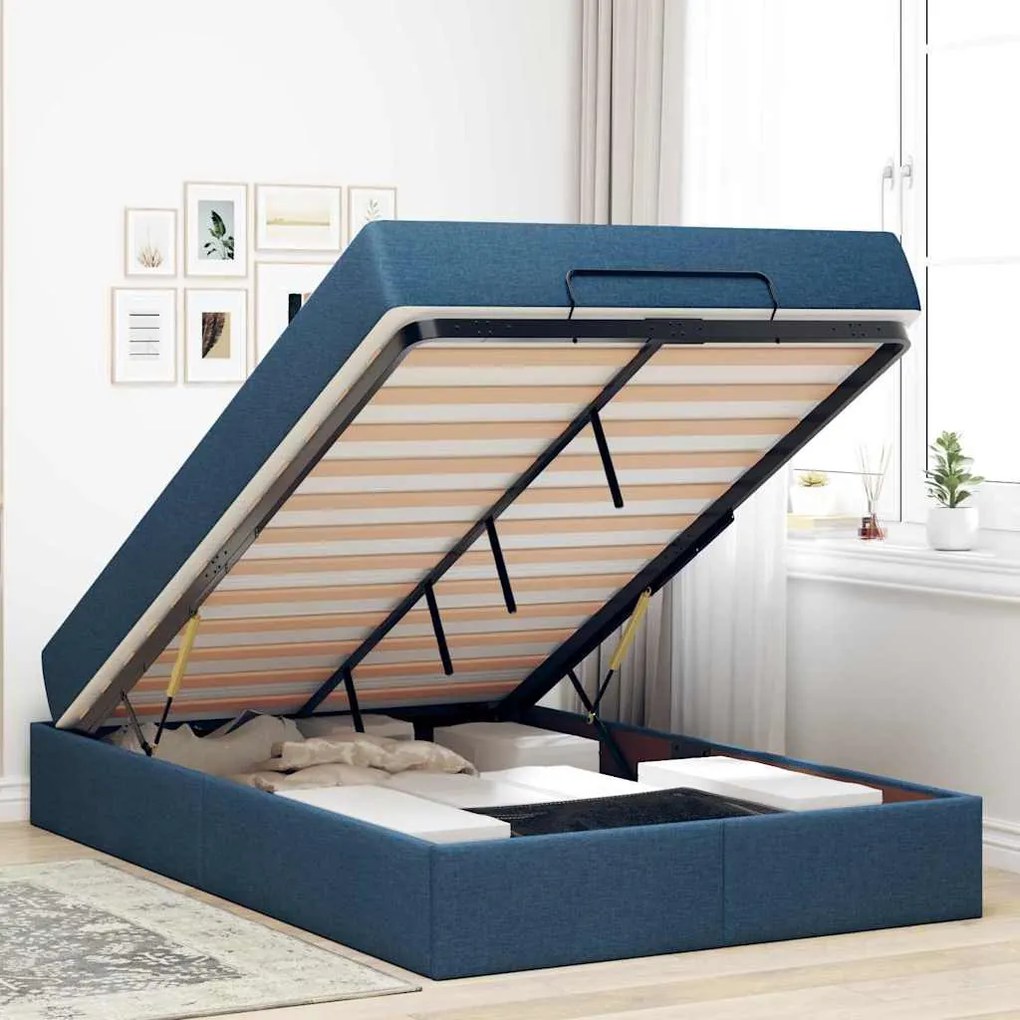 vidaXL Σκελετός Κρεβατιού με στρώμα Μπλε 120 x 200 cm ύφασμα