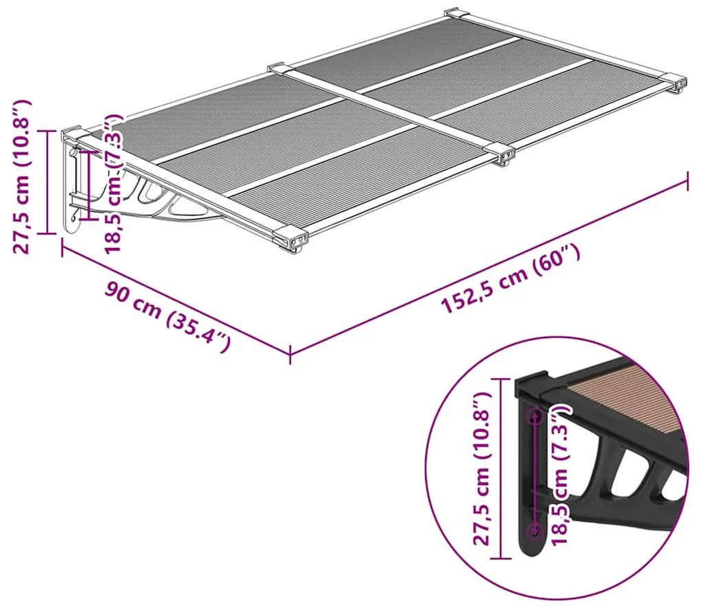 vidaXL Στέγαστρο Πόρτας Μαύρο 152,5x90 εκ. από Πολυκαρβονικό
