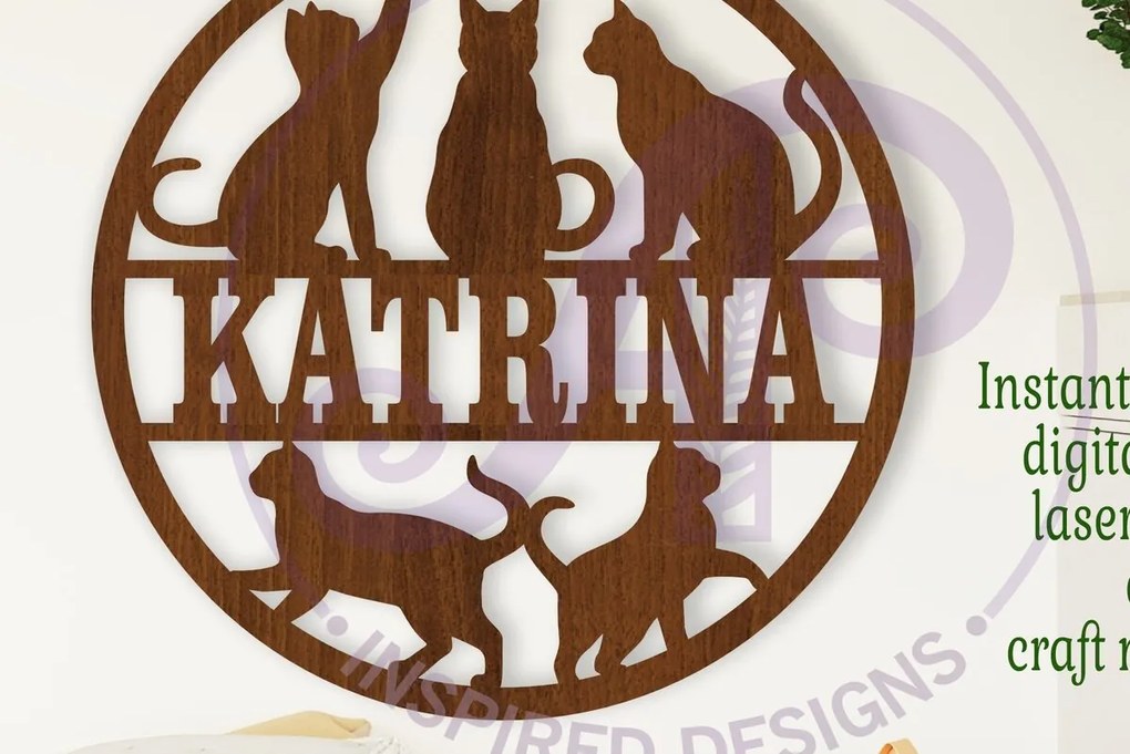 Σετ των 3 Intra απο ξύλο plywood 3mm-4mm πάχος Cats Name  Δίασταση 6x6 cm INTRAFABR-108738845