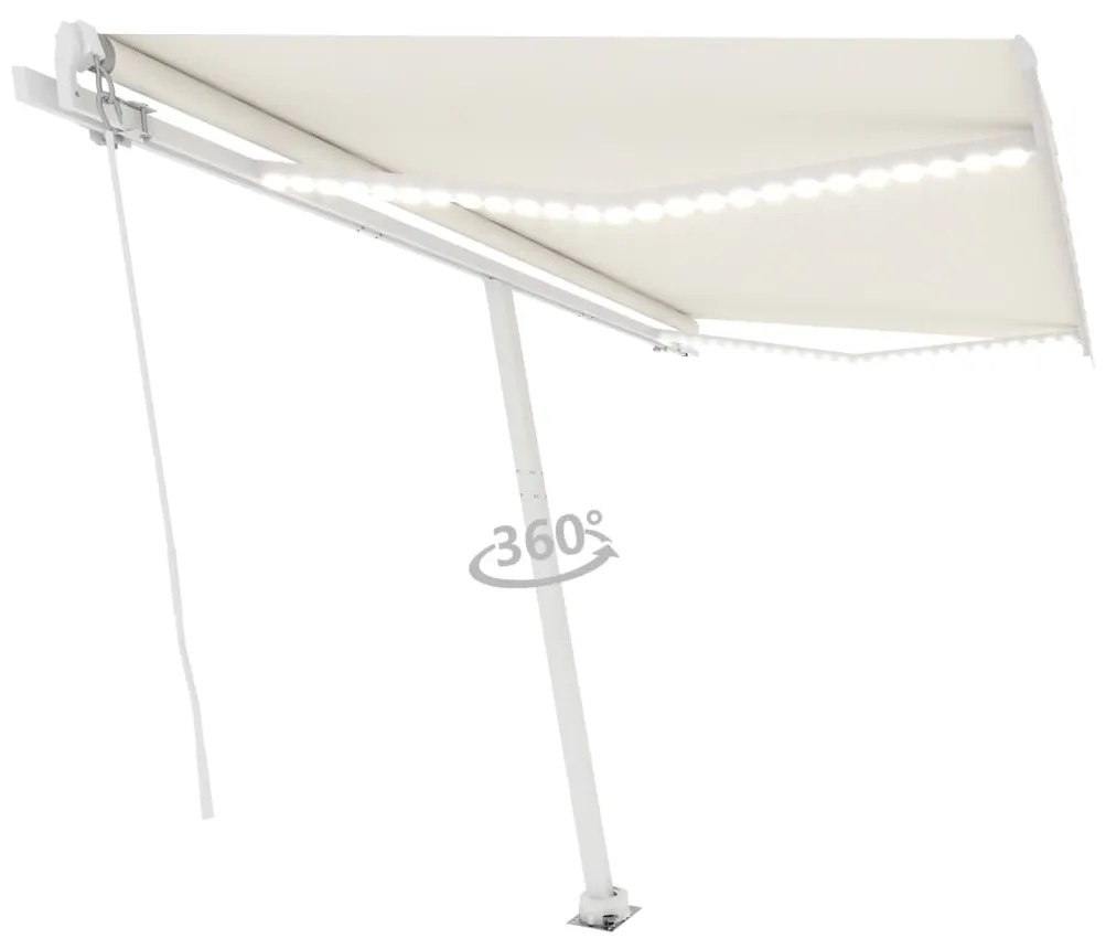 vidaXL Τέντα Συρόμενη Χειροκίνητη με LED Κρεμ 450 x 300 εκ.