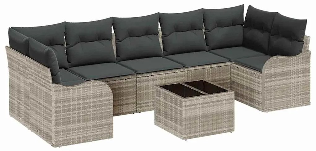 vidaXL Σετ Καναπέ Κήπου 8 pcs Ανοιχτό γκρι 55 x 55 x 37 εκ Πολυ ράταν