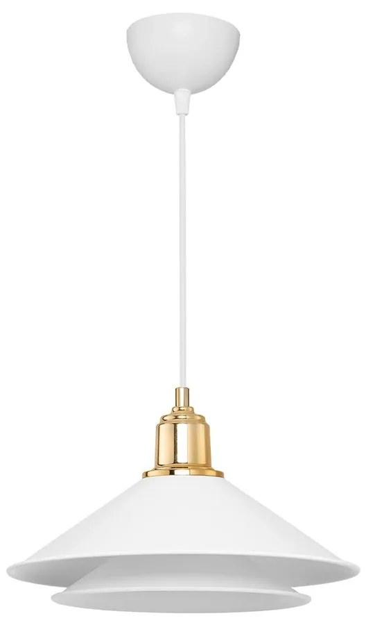 GloboStar® FERRO 203-0268 Μοντέρνο Κρεμαστό Φωτιστικό Καμπάνα Μονόφωτο 1 x E27 IP20 Λευκό &amp; Χρυσό Πλαστικό - Μ30 x Π30 x Υ19cm