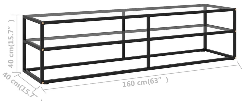 Έπιπλο Τηλεόρασης με Ψημένο Γυαλί Μαύρο 160 x 40 x 40 εκ. - Μαύρο