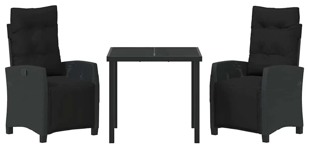 vidaXL Σέτ φαγητού για κήπο με μαξιλάρι 3 pcs Μαύρο συνθετικό ρατάν