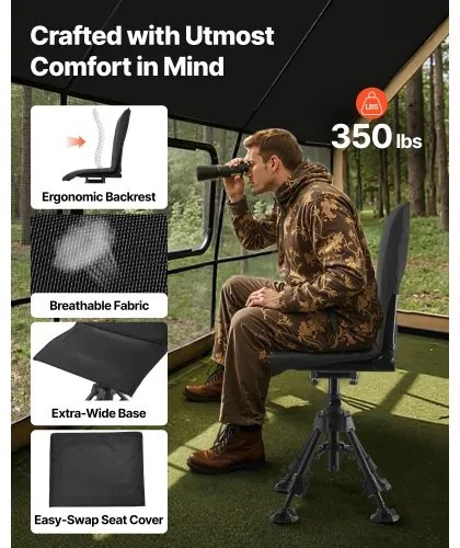 VEVOR Hunting Chair 360° Swivel Folding Blind Chair Adjustable Legs Seat Cover