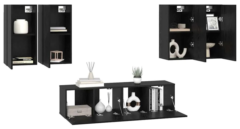 vidaXL Σετ επίπλου τηλεόρασης με ράφι 6 pcs Μαύρη Δρυς 60 x 30 x 30 cm