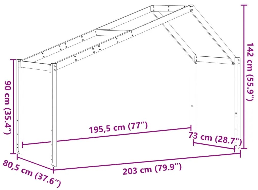 Οροφή Κρεβατιού Παιδική Λευκό 203x80,5x142εκ. Μασίφ Ξύλο Πεύκου - Λευκό